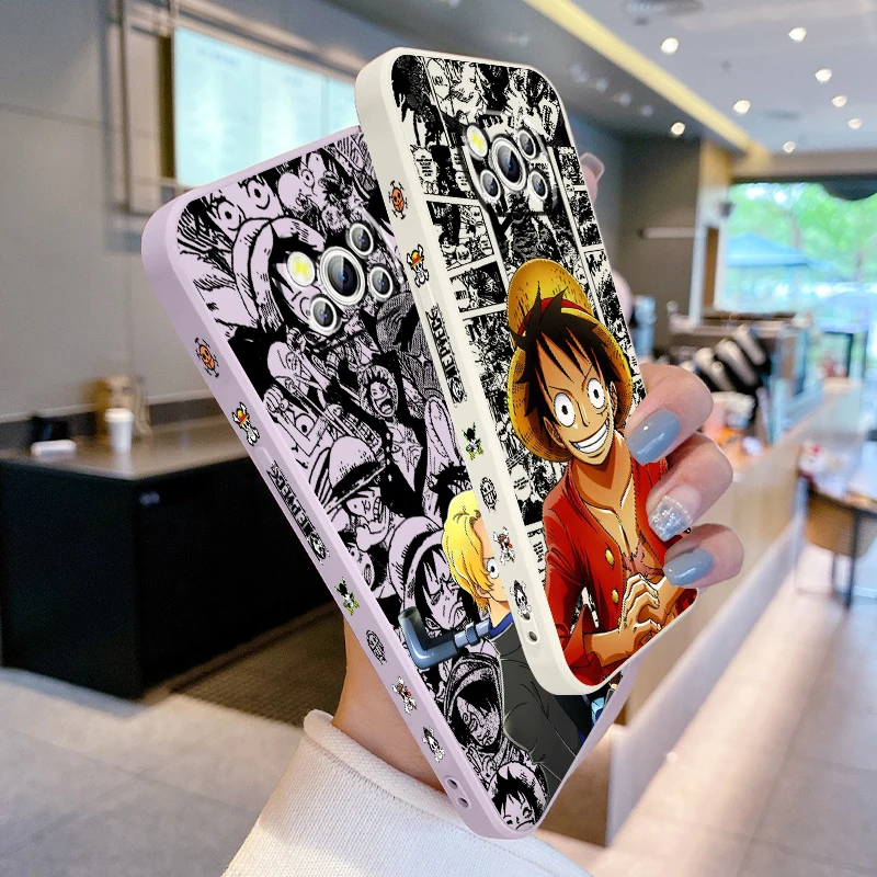 Anime One Piece Luffy Sanji Liquid Left Rope For Xiaomi Mi Poco X6 X5 X4 X3 M6 M5 M5S M4 M3 F5 F4 F3 Pro 5G Soft Phone Case