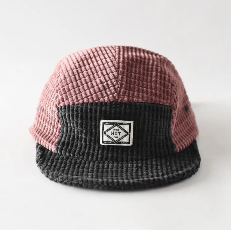 Neue Herbst- und Winter-Fünfteilige Farbblock-Cordhut mit Kurzer und Flacher Krempe für Männer und Frauen, Warme Vielseitige Baseballkappe – Detail 1