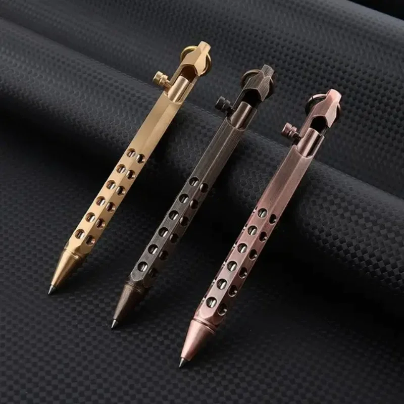 Brass Outdoors EDC Brass Writing Tools Cylindrical Bolt Ballpoint Pen Mini Keychain Business Signature Stationery Gift Pen EDC