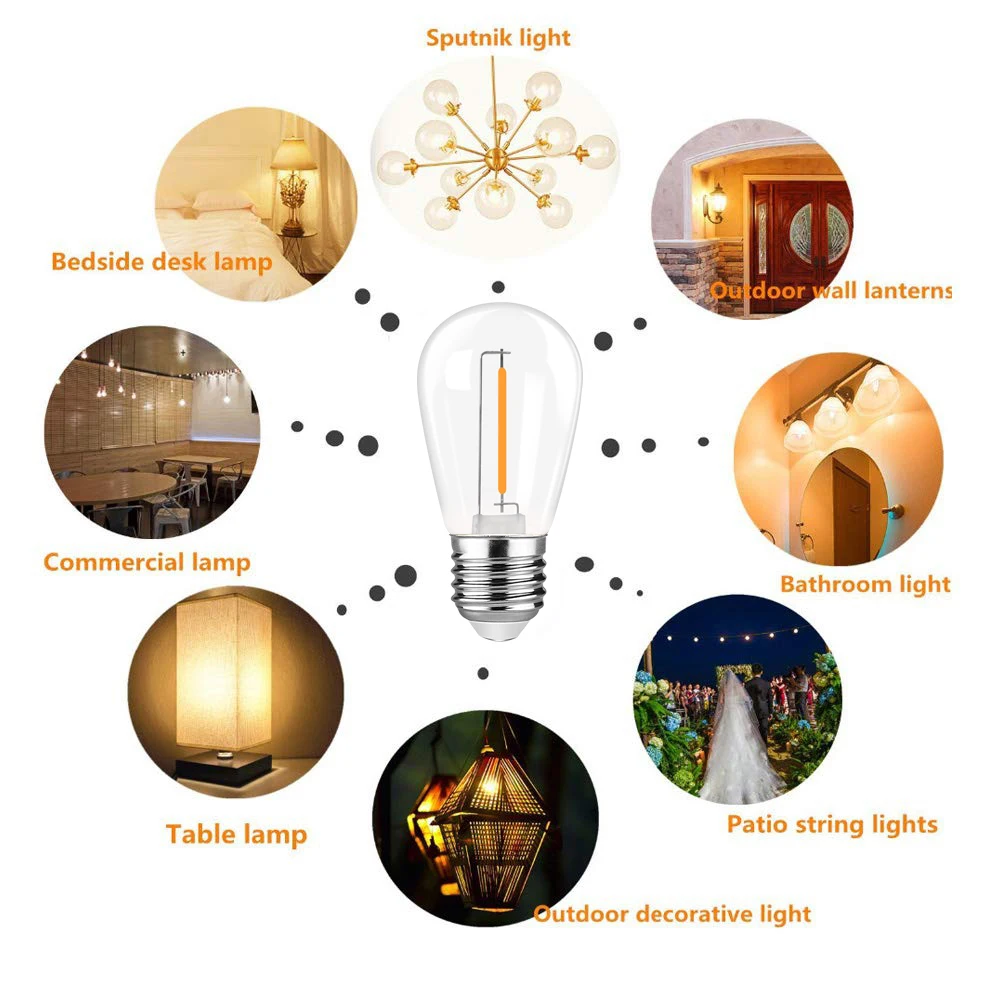 Ganriland E27 S14 Plastic Lampen Dimbaar Led Gloeidraad Warm Wit 2700K 110V 220V Shatterproof Waterdichte Ip44 Buitenlamp