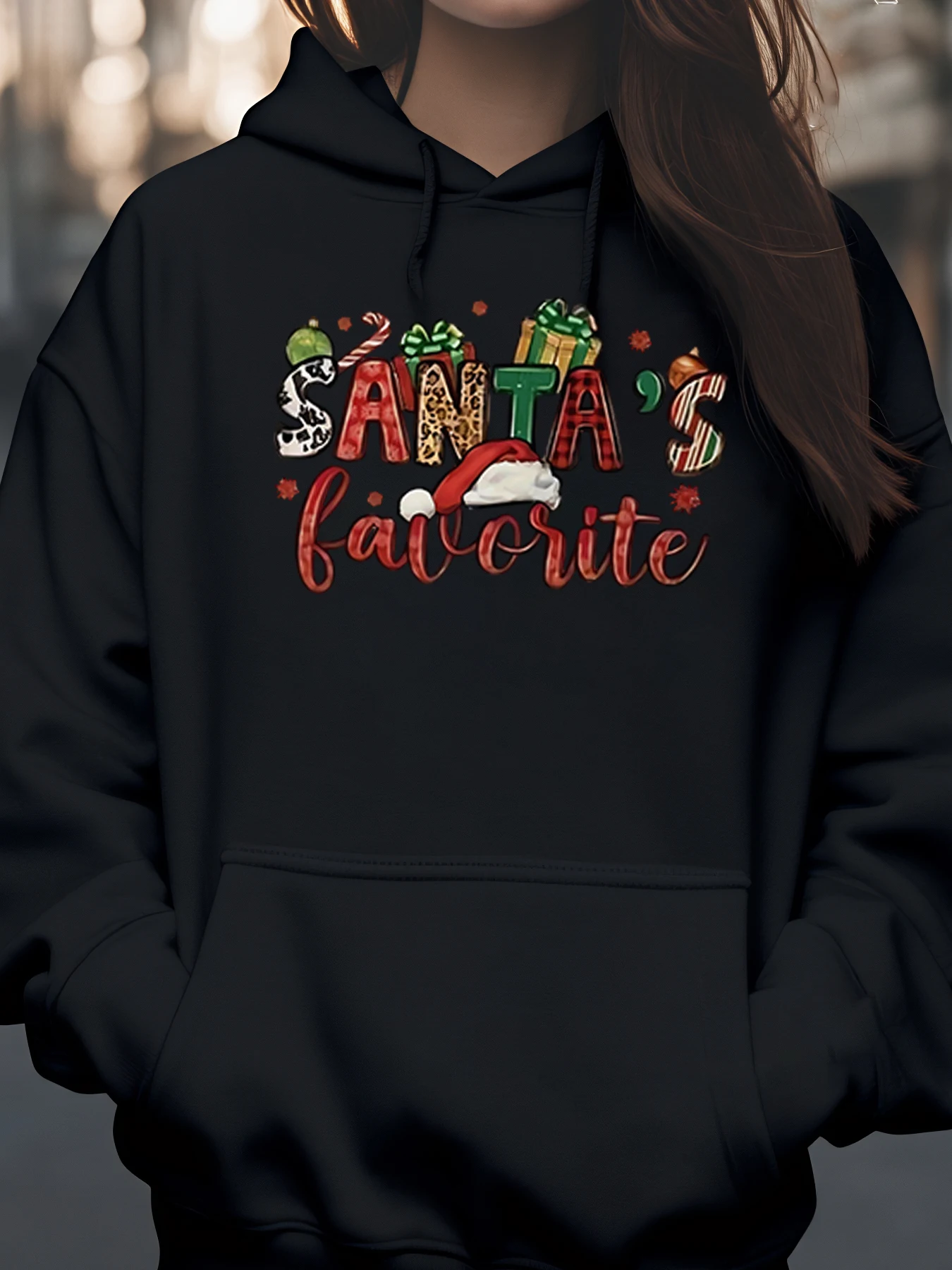 

Любимая рождественская толстовка с принтом Санты, праздничная повседневная одежда, женская мода