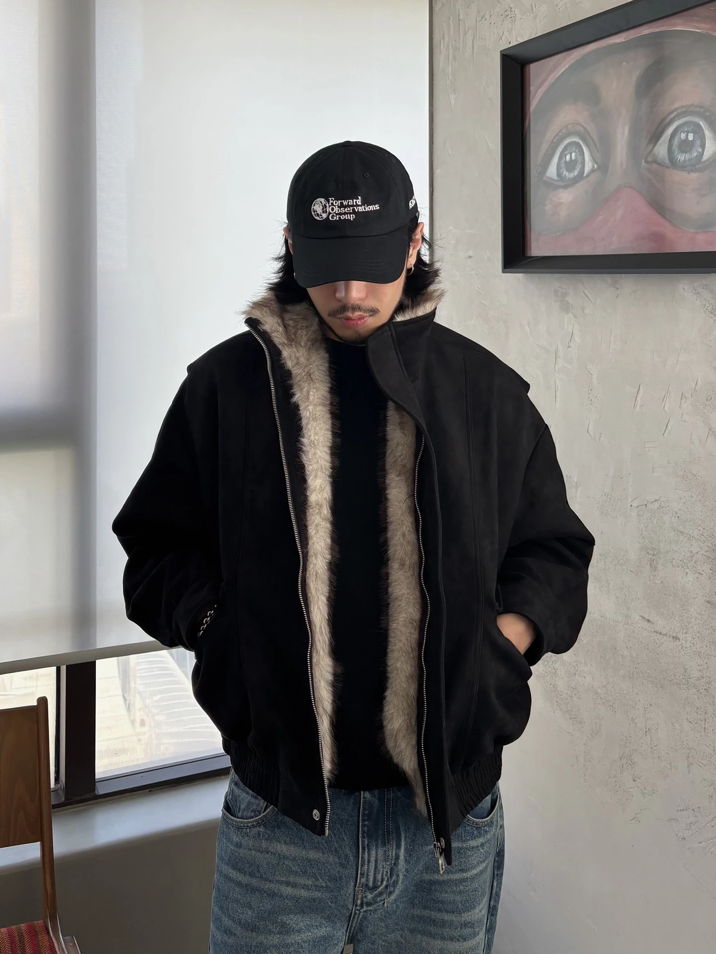 

Ретро-куртка в американском стиле из замши и хлопка для мужчин, с широким воротником-стойкой, модная молодежная городская теплая куртка с длинными рукавами на молнии