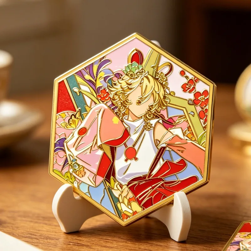 Geliudo Hexagonal Badge Fan-made Original Anime-style Metal Etching Stamp Bag Accessory Creative Game Merchandise