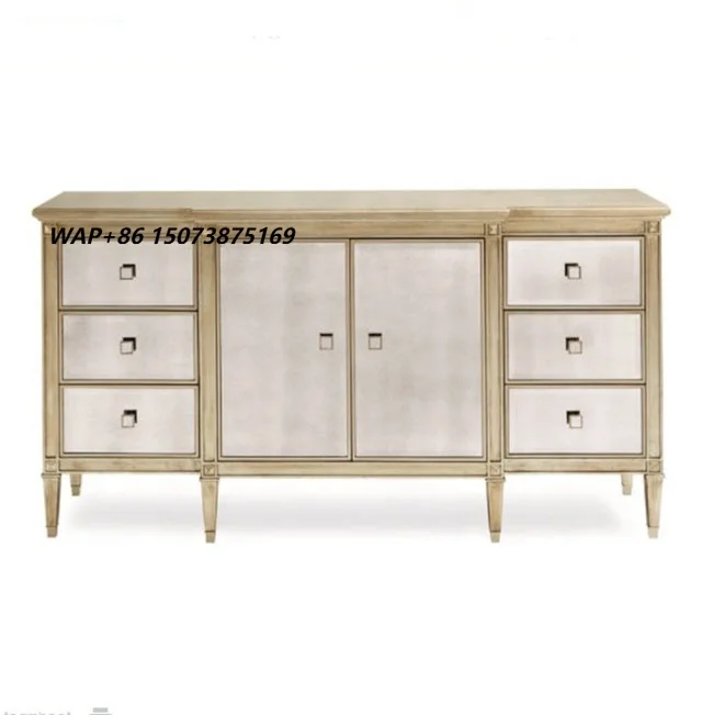 High-end Modern Solid Wood Mirrored Dressers 6 Drawers 2 Doors Bedroom Furniture