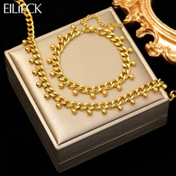 EILIECK 316L Stainless Steel Gold Color Coarse Chain Necklace Bracelet For Women Girl Fashion Waterproof Choker Jewelry Set Gift