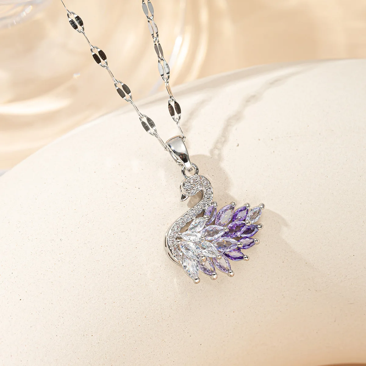 Crystal Swan Pendant Necklaces, Multi-Color Cubic Zirconia Swan Necklaces for Women, Gold & Silver Plated