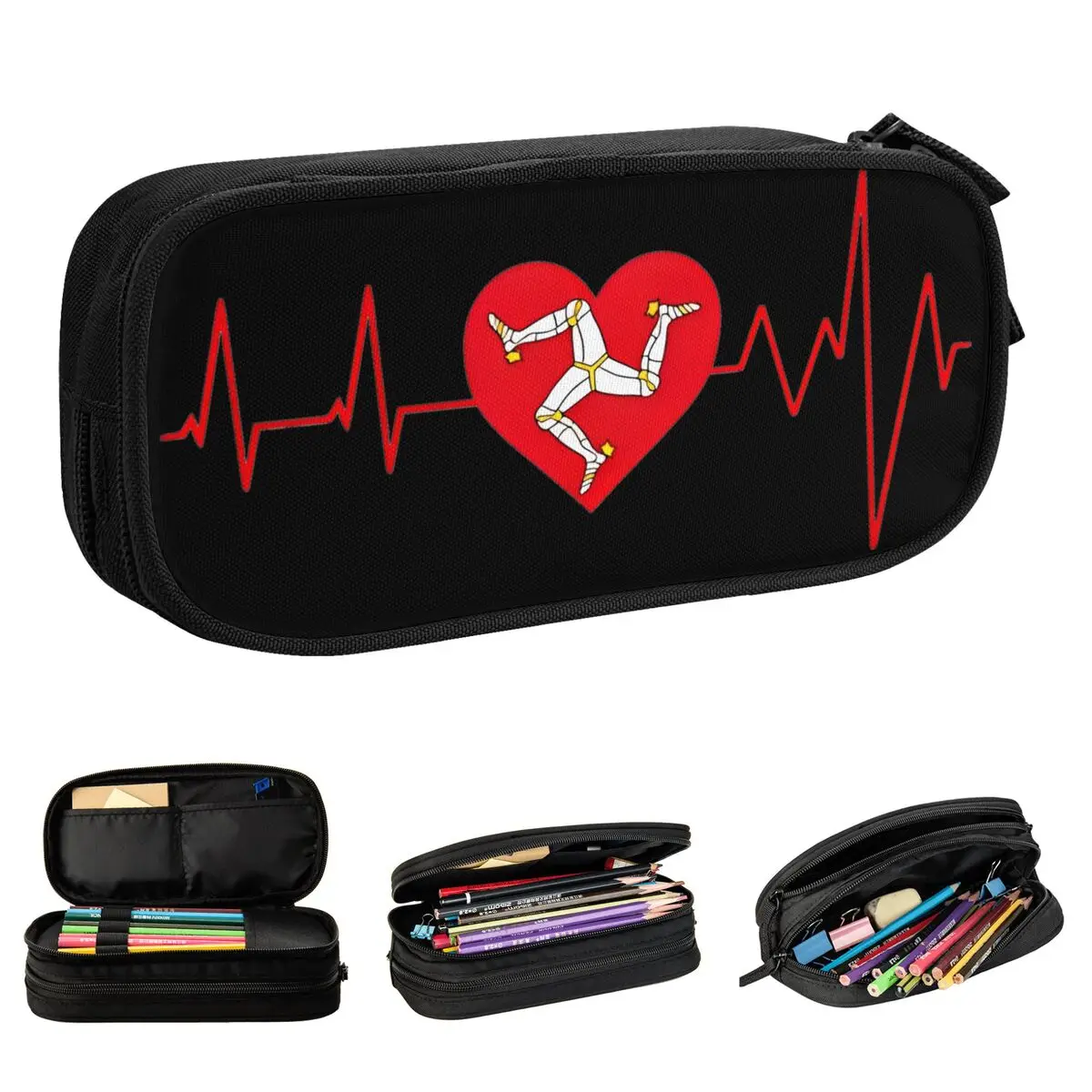 TT Isle Of Man Heartbeat Pencil Case Racing Motorcycle Pen Box Bag Student Large Storage Students School Gifts Pencilcases