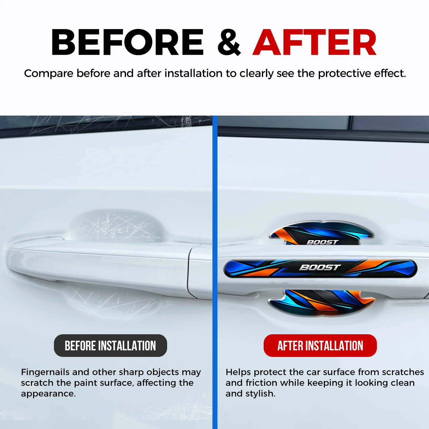 Car Door Handle Protector Stickers 3D Epoxy Resin Door Cup Bowl Blue Orange BOOST Racing Stripe Design Car Exterior Accessories