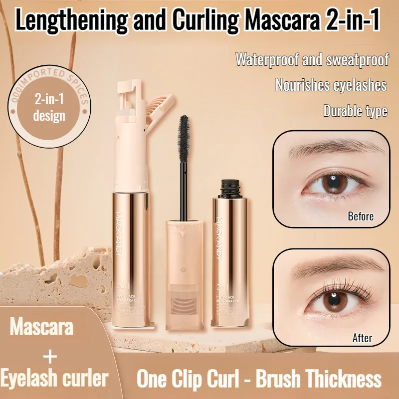 Volume Curl Curler 2-in-1 Design Mascara Waterproof Sweatproof Lengthening Curl Defining Primer Fine Brush Non-Smudge