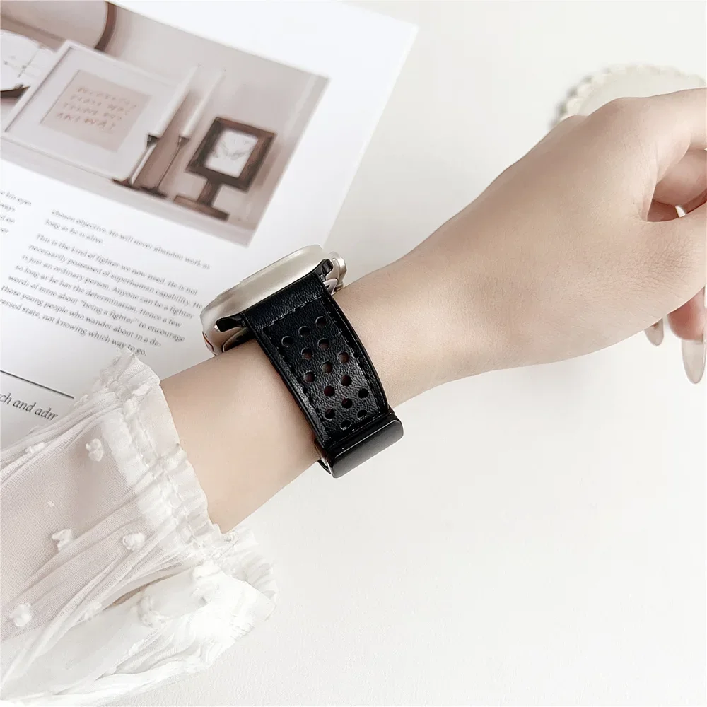 애플 워치 밴드용 스트랩, 정품 가죽 및 실리콘 팔찌, 한국 아이워치 시리즈 9, 8, 7, 6, 5SE, 45mm, 44mm, 40mm, 42mm, 41mm, 울트라 49mm