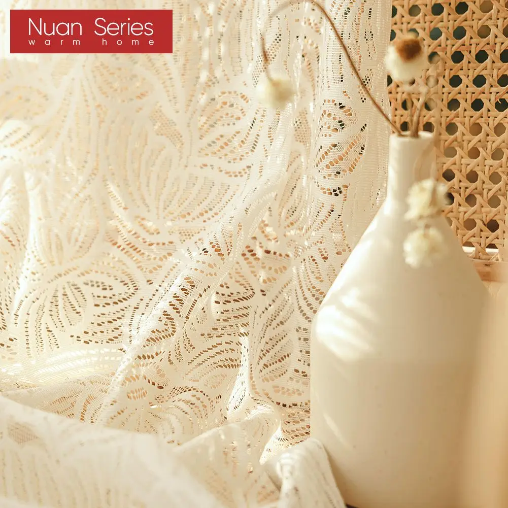 Luxury Curtain Sheer For Living Room Bedroom Lace White/Brown Embroidered Window Screen Kitchen Thick Tulle Drapes