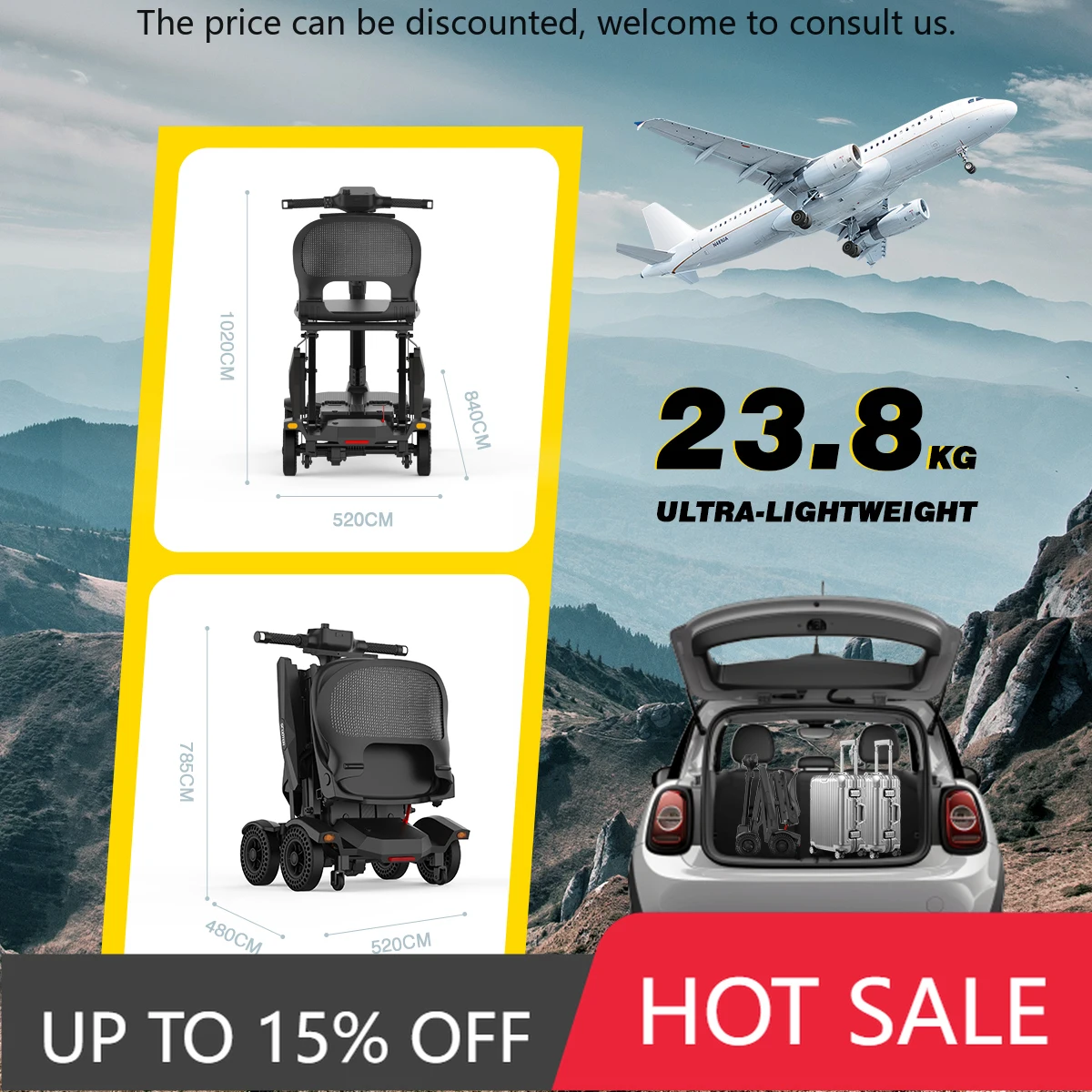 

Baichen Popular Lithium Battery High Speed Disabled Travel Durable Folding 4 Wheel Mobility Scooter With Seat