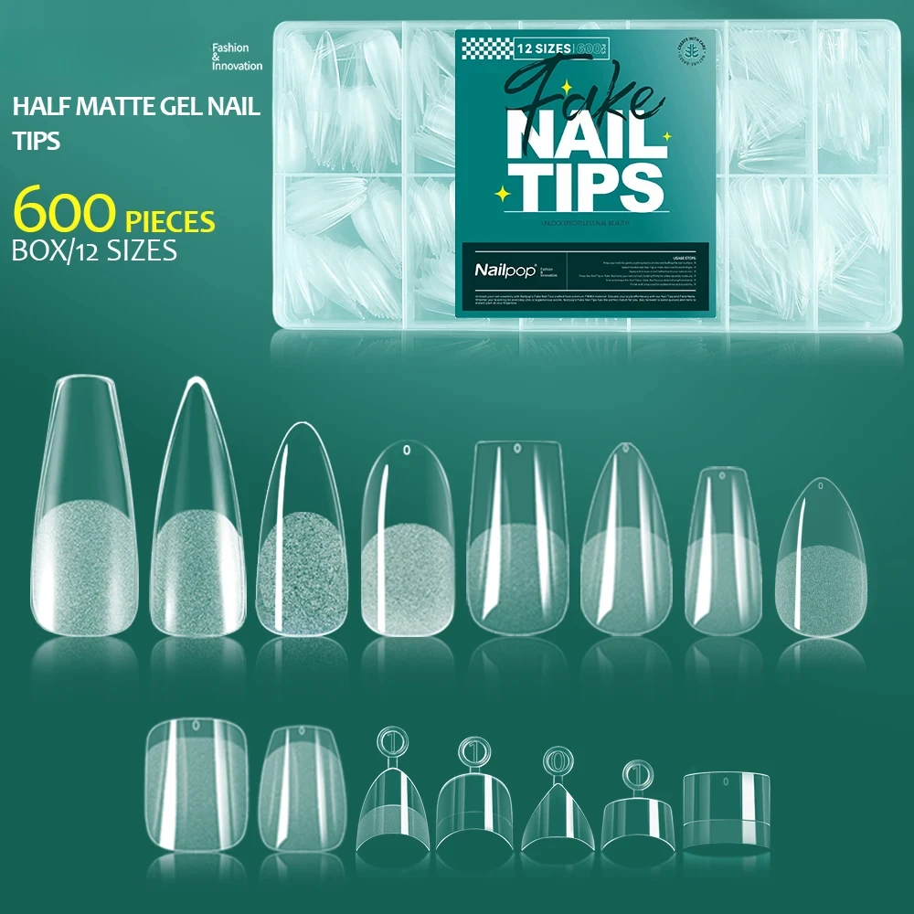 

Nailpop 600PCS Мягкий гель X Типсы для ногтей Полное покрытие Труна Шпилька Накладные ногти Очень короткие миндалевидные квадратные замачиваемые гелевые накладные ногти