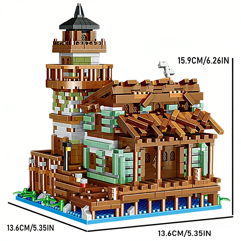 ini Fishing Village Cottage Bouwstenen met figuren Stad Architectuur Huis DIY Montage Speelgoed Kinderen Kerst Verjaardagscadeaus