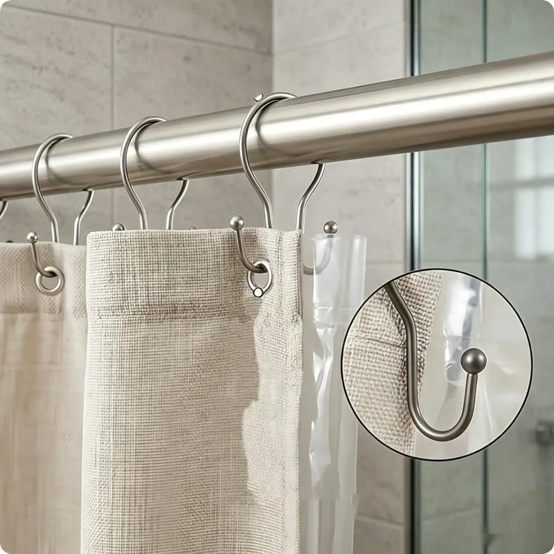 46 pcs Silver Iron Double Ear Shower Curtain Rings, Smooth Sliding, Fits Various Bathroom Shower Rods, Easy to Install