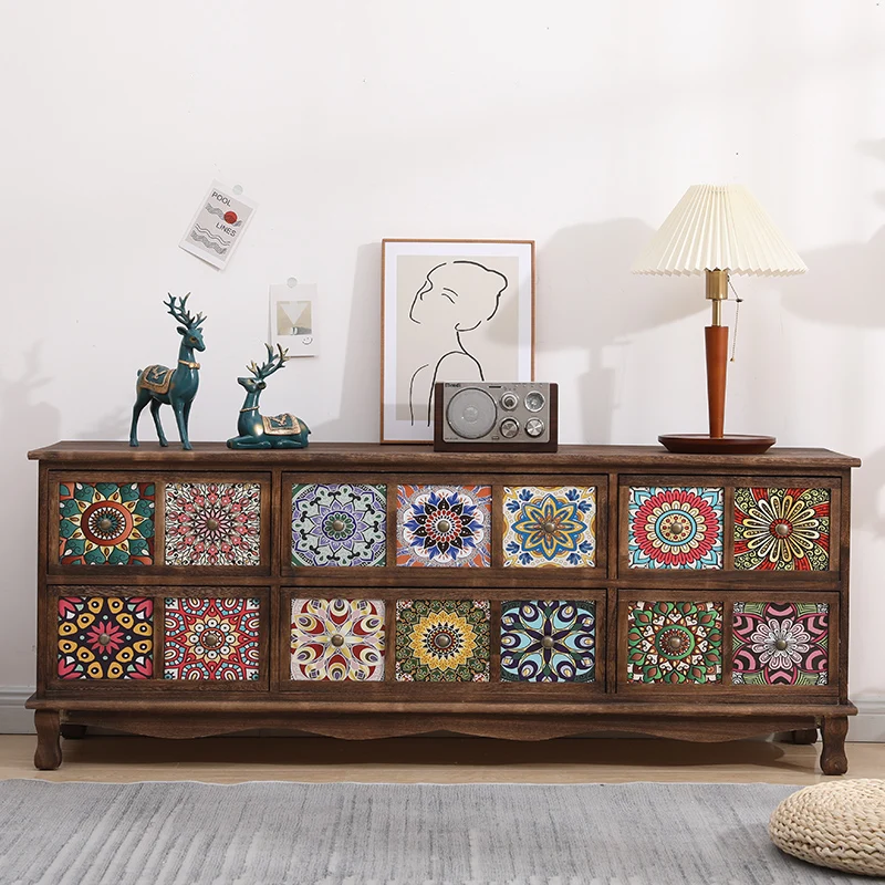 

American Retro Wooden TV Cabinet Painted Living Room Small Floor Modern TV Table Apartment Simple Fernsehen Tisch Furniture Home
