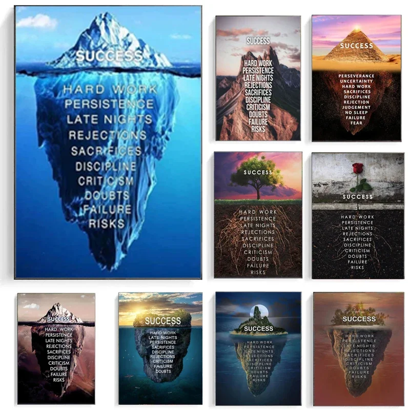 Poster Landscape Nordic Print Picture Motivational Canvas Painting Wall Art Quote Iceberg of Success Inspirational Modern