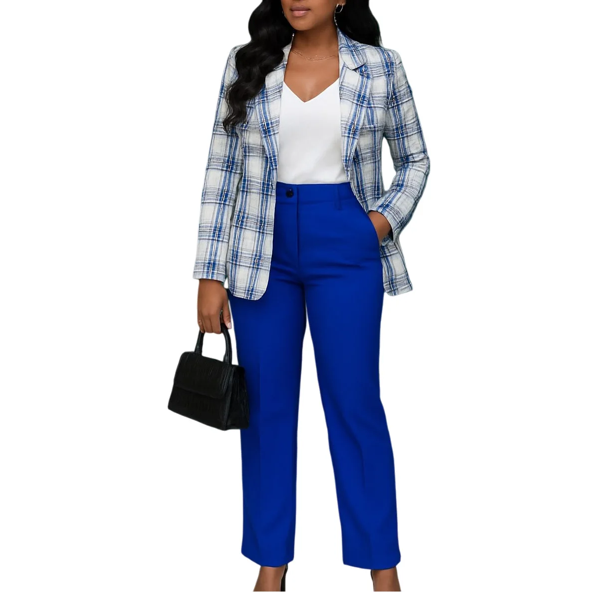 

Women's Elegant Slimming Two-Piece Set Casual Fashion Suit Jacket with Form-Fitting Pants for Spring Autumn