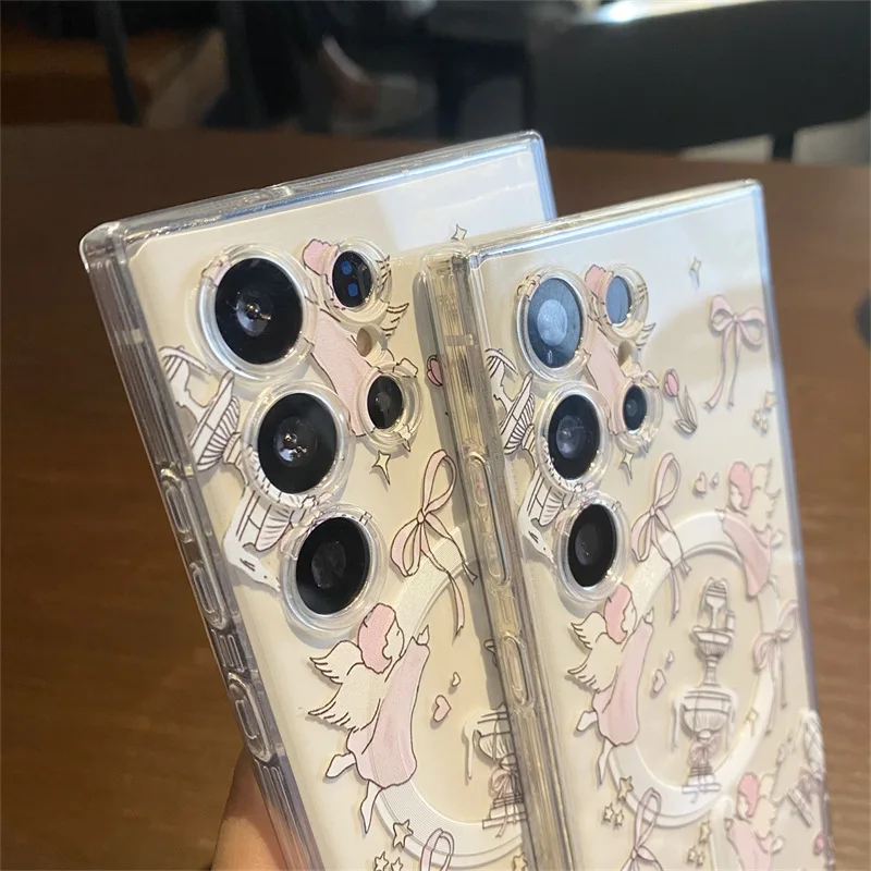 Funda transparente Magsafe con dibujos animados para Samsung Galaxy, carcasa protectora para Samsung Galaxy S20, S21, S22, S23 Ultra, S20 + S21 + S22 + S23 Plus