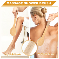 A43T Dry Skin Body Brush Bath Exfoliating Brush Natural Bristles Back Scrubber With Long Wooden Handle For Shower, Remove Dead S