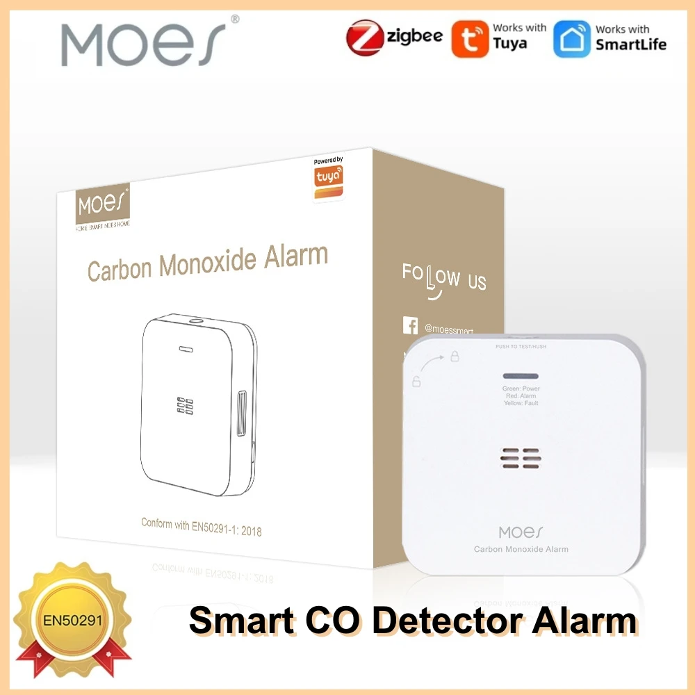 

Умный детектор угарного газа MOES Tuya ZigBee: беспроводная сигнализация для дома, обнаружение утечки газа и окиси углерода, сирена-датчик