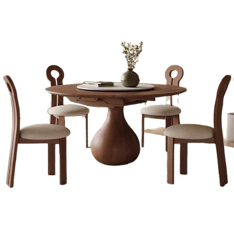 Vintage Solid Wood Extendable Dining Table for Home Use French Retro Foldable Round Square Table for Small Spaces