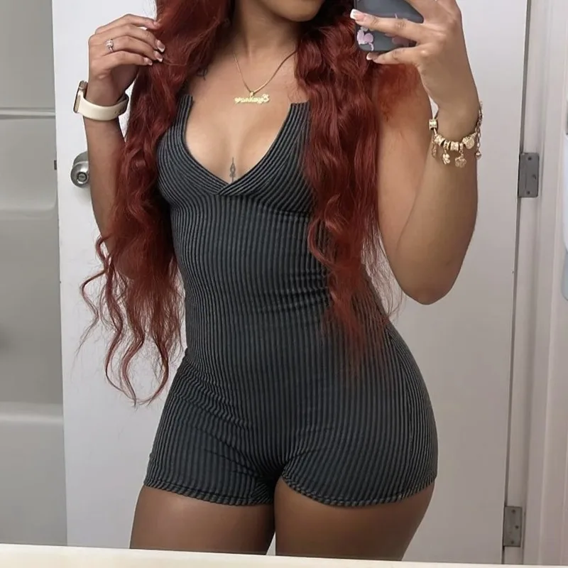 

ZEMOREXMZ женские вязаные короткие комбинезоны без рукавов с v-образным вырезом, уличные летние комбинезоны 202, повседневный сексуальный цельный костюм, комбинезон, комбинезоны