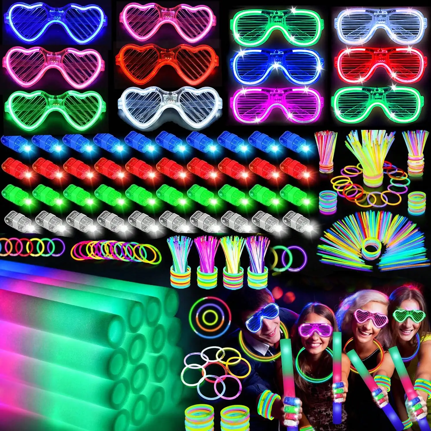 168 Pcs Glow In The Dark Party Supplies, Light Up Party Favors 12PCS LEDGlasses, 16PCs Foam Glow Sticks, 40PCs Finger Lights, 97pcs Glow Sticks ForWedding, Concert, Raves, Birthday Party Ring Gift For Halloween And ChristmasDecorations
