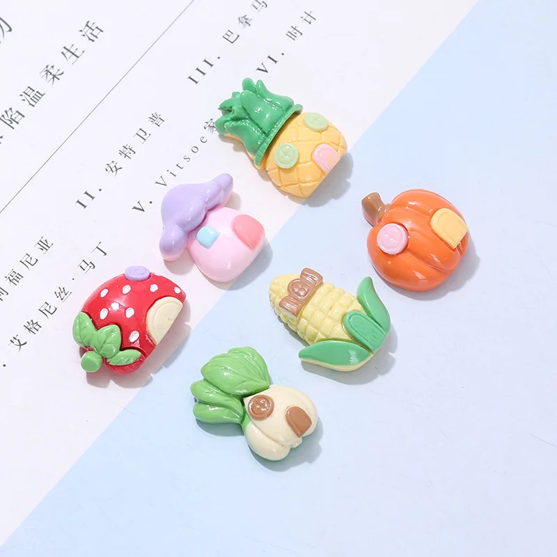 10pcs New Flatback Fruit Resin Cabochons for Halloween Scrapbooking Crafts Cute Pumpkin Corn Mushroom Pineapple Resin Charms