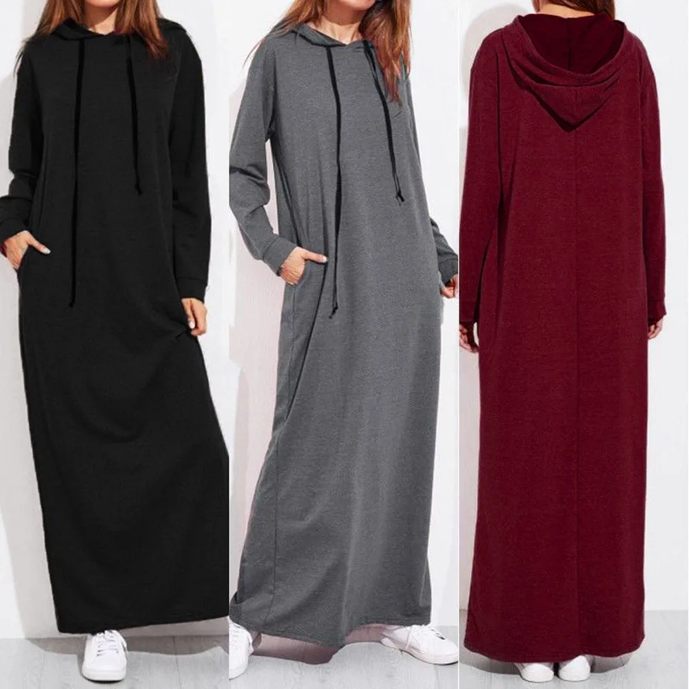 

Sweatshirt Dress Women Casual Maxi Dress Long Sleeve Hooded Dress Ladies Casual Hoodies Long Sweatshirt Dresses Vestidos