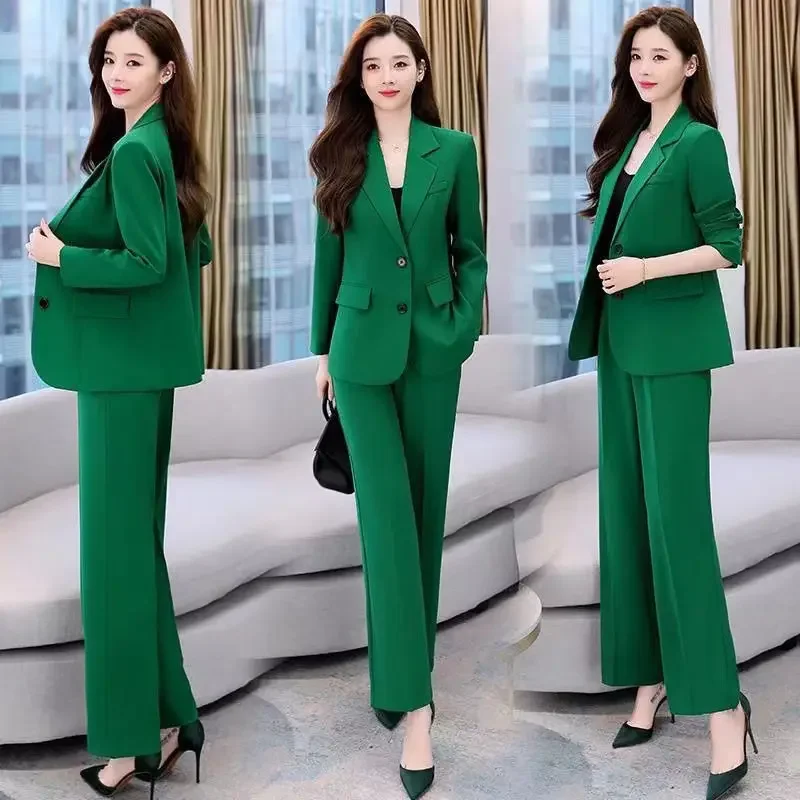 Printemps 2024 nouveau simple boutonnage poche Blazer veste pantalon décontracté deux pièces élégant femmes pantalon costume bureau costume A41