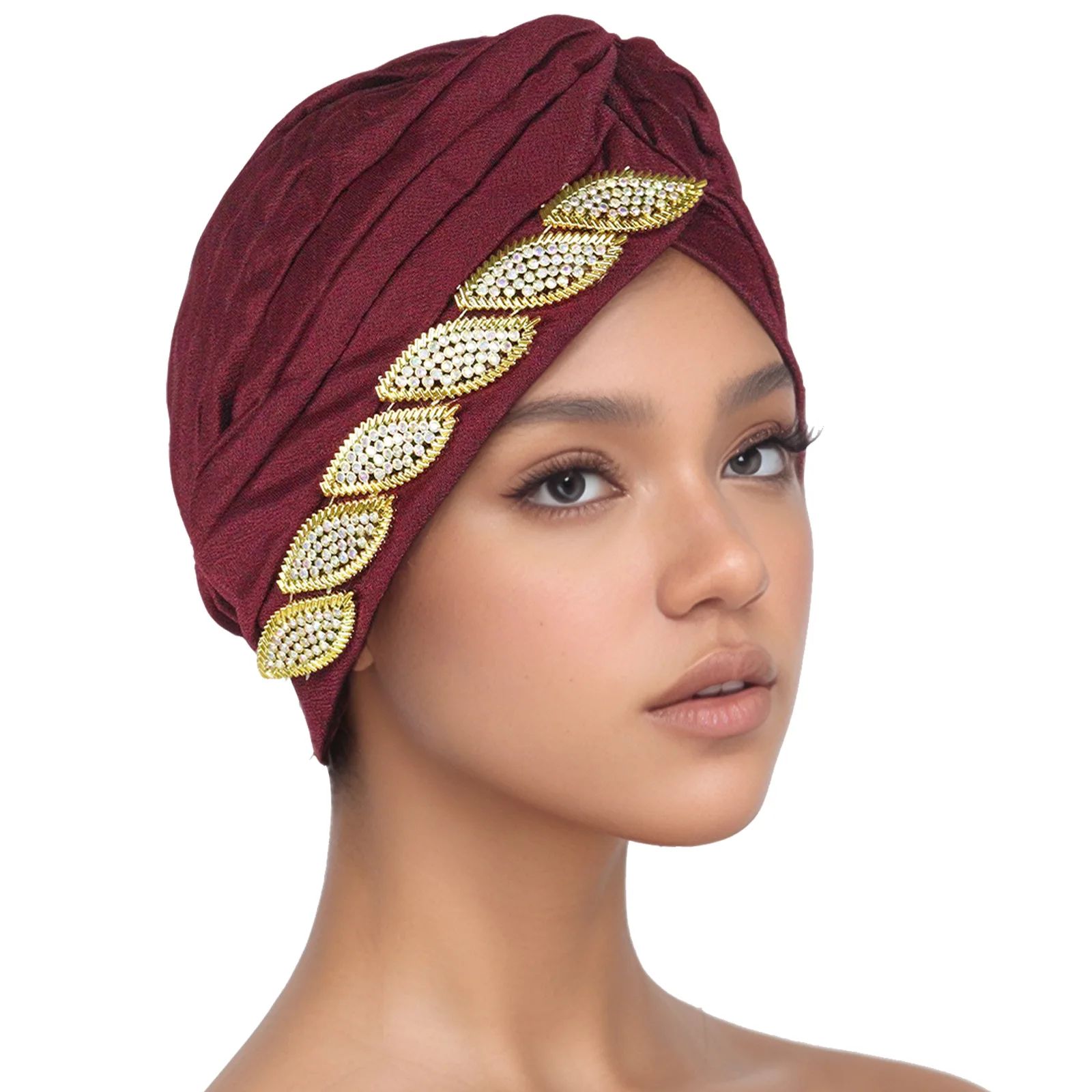 African Headties Diamonds Turban for Women Muslim Hijab Hat Pleated Headscarf Bonnet Chemo Cap Head Wrap Scarf Nigeria Headgear