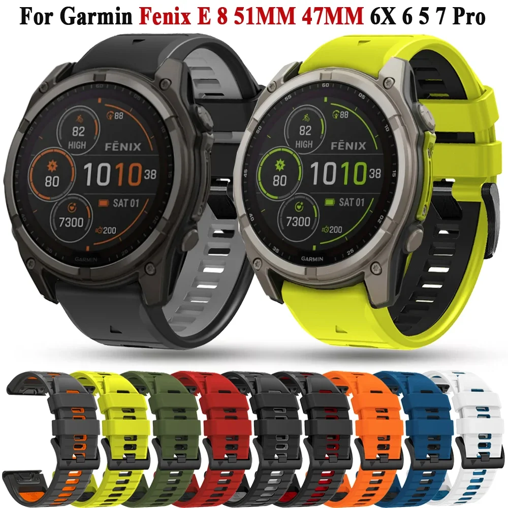 QuickFit 22 26mm Silicone Watch Band For Garmin Fenix E 8 47 51MM 7X 7 Enduro 3 6 6X Pro Solar 5 5X Plus Epix Pro Bracelet Strap