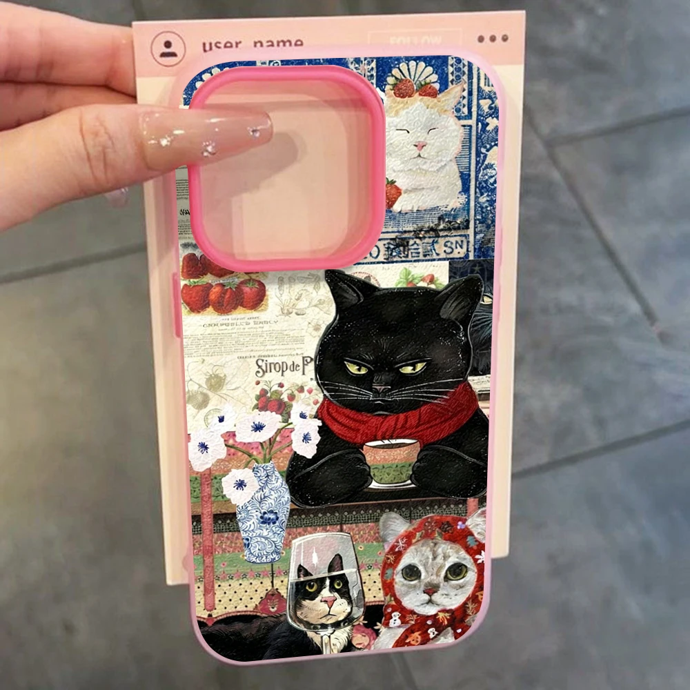 für Samsung Galaxy A16 A15 A55 A35 A36 A56 S26 S25 S24 Ultra S23 S21 S22Plus Retro Katzen-Collage Niedliche Handyhülle Silikon-Cover – Detail 7