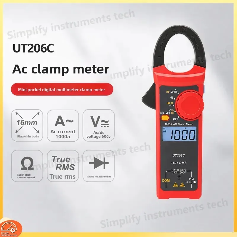 Digital Clamp Meter 1000A AC DC Current Tester with Low Pass Filter Mini Pocket Universal Multimeter for Electricians and DIY