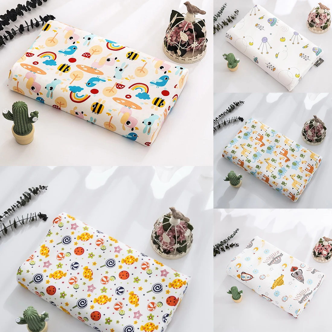 

1PC Soft Cotton Pillowcase Breathable Kids Pillowcase Durable Washable Pillowslip Baby Cartoon Rubber Memory Pillow Cover아동용 베갯잇