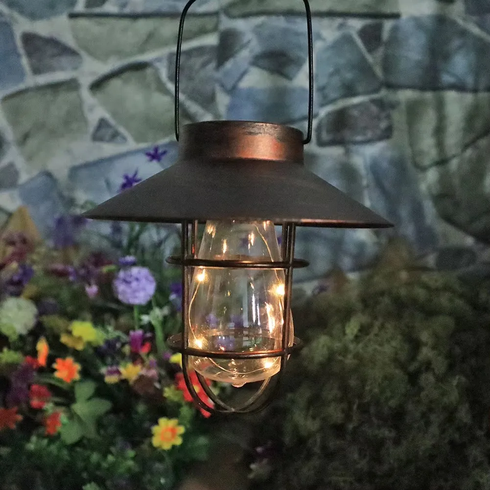 Retro Solar Lantern for Garden Decoration Outdoor Waterproof Vintage Light with Tungsten Bulb Ornament for Patio Yard