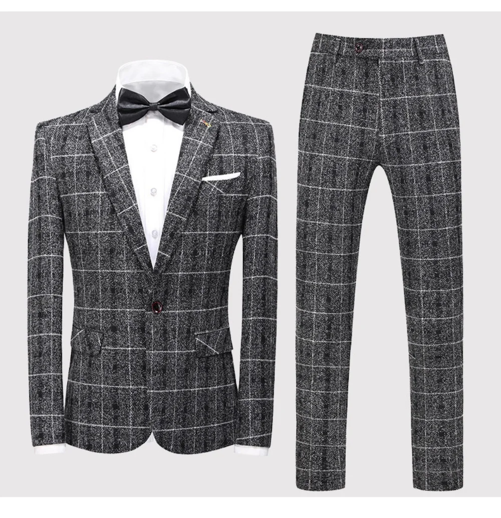 

Trendy Plaid Men's Suit 3-piece Blazers Pants Waistcoat Casual Business Slim Wedding Suits Male Sets