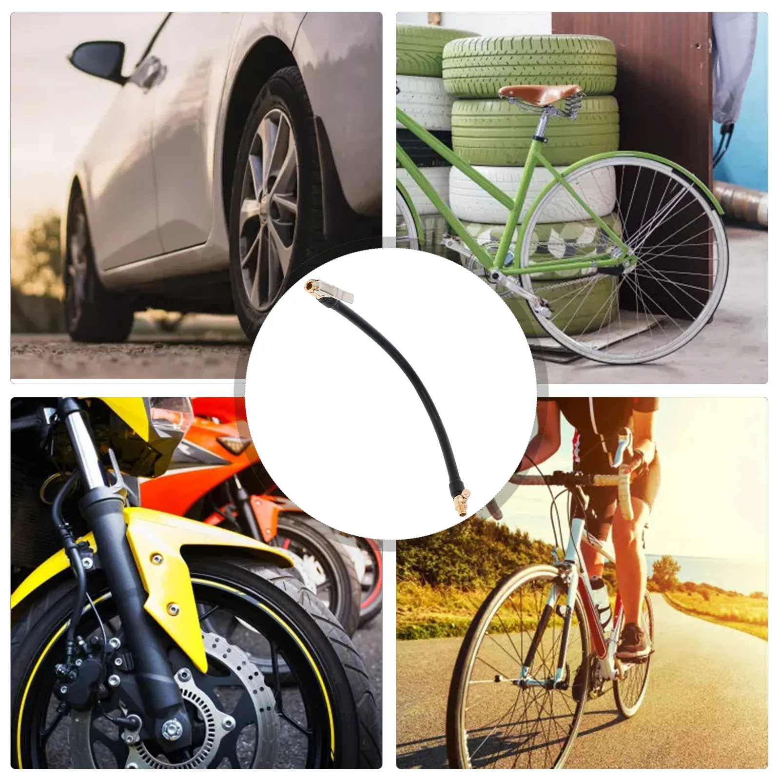 Car Tire Inflator Hose Inflatable Pump Extension Tube Rubber Air Pump Adapter for Cars Trucks Suvs Motorcycles Bikes Rv Trailers