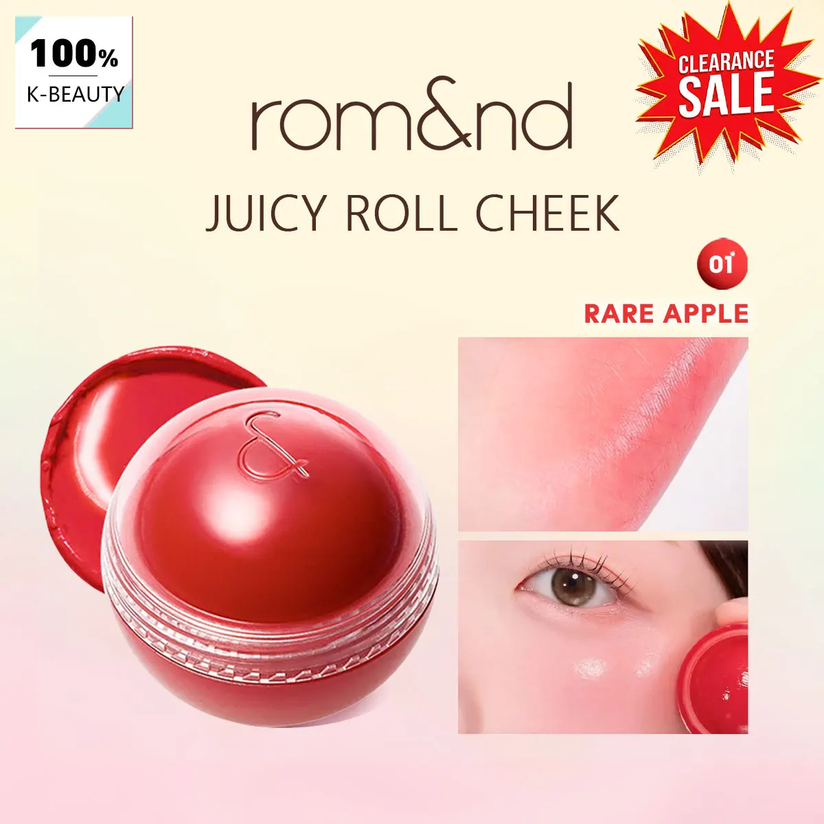 [ClearanceSale] rom&nd JUICY ROLL CHEEK 01 RARE APPLE,Soft Melt Blend Feel,Creamy Cheek Lip Use,Korean Cosmetic,Korean Makeup