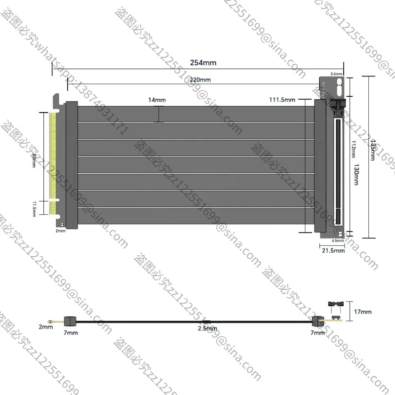 Suitable for PCIe5.0 X16 Graphics Card Vertical Extension Cable Single Row Super Soft Lossless Compatible Vertical Reinforcement