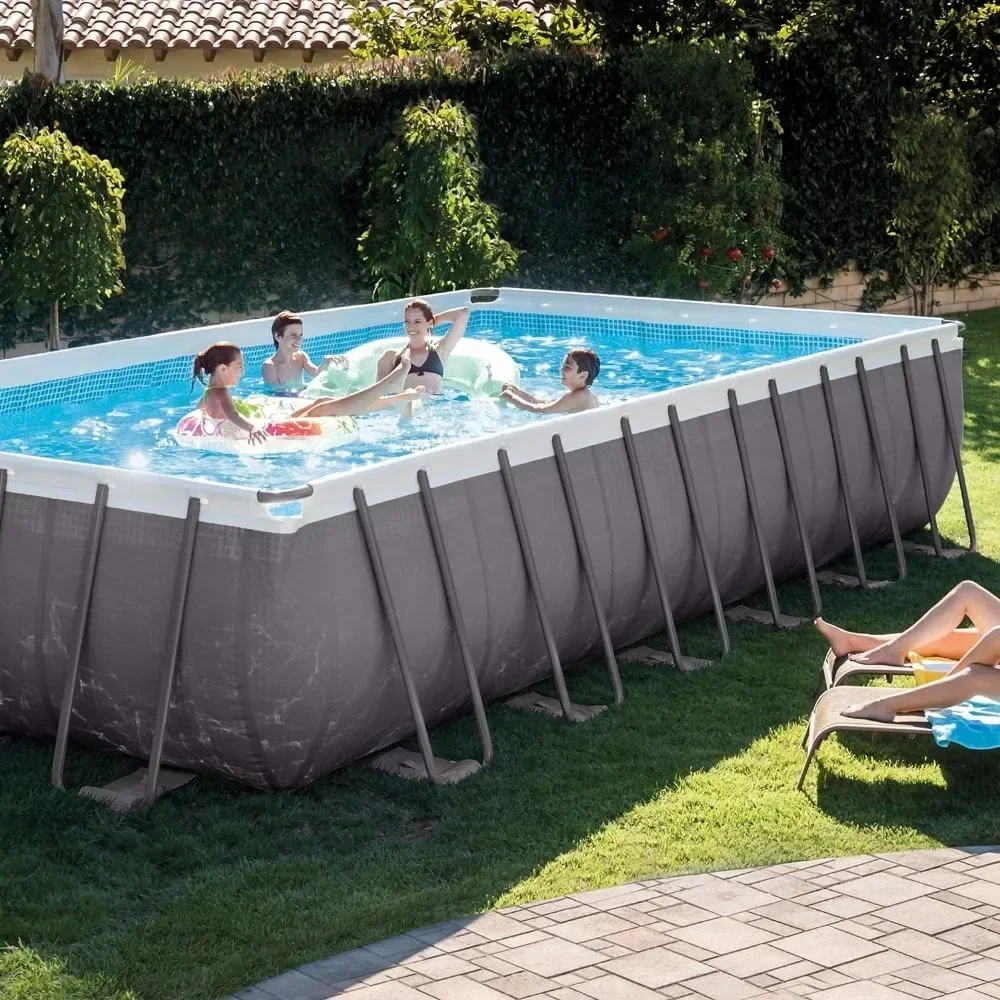 Ultra XTR 24 x 12 x 52 Rectangular Pool Set: Lounge Floats, 72-Can Cooler - Ultimate Backyard Relaxation