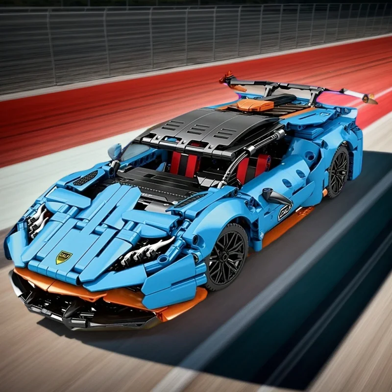 

Набор строительных блоков для сборки синего спортивного автомобиля 1:14, подходит для детей от 14 лет, образовательная сборная модель, украшение для дома и подарок.