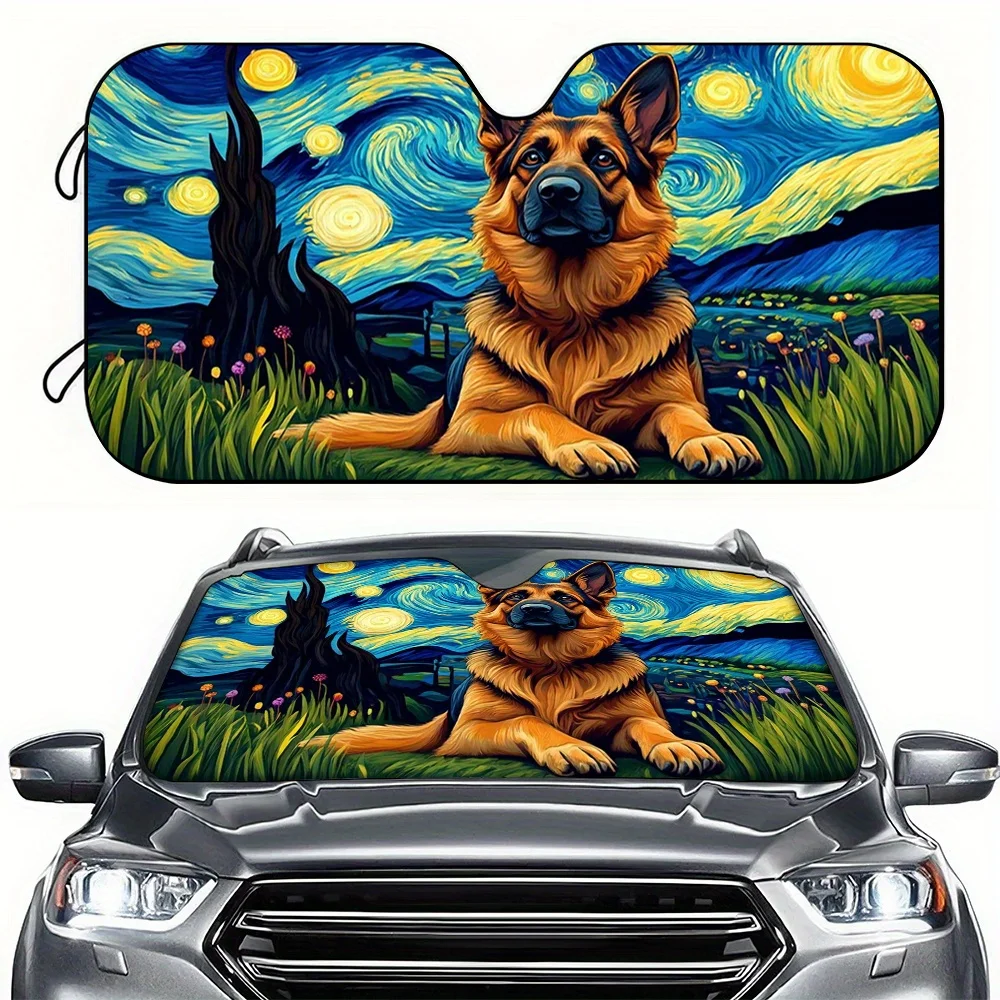 1pc Car Sunshade, German Shepherd Under The Stars High-Definition Printed Windscreen Shield For RVs, Sedans & Universal Models