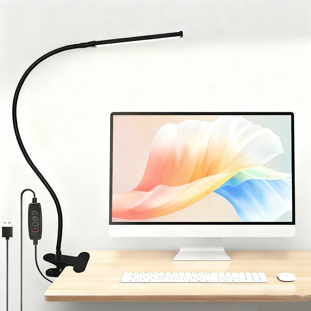 

Светодиодная настольная лампа 10 Вт с зажимом, регулируемая яркость, зажим для чтения, 10 уровней яркости, 3 режима освещения, гибкая настольная лампа для учебы