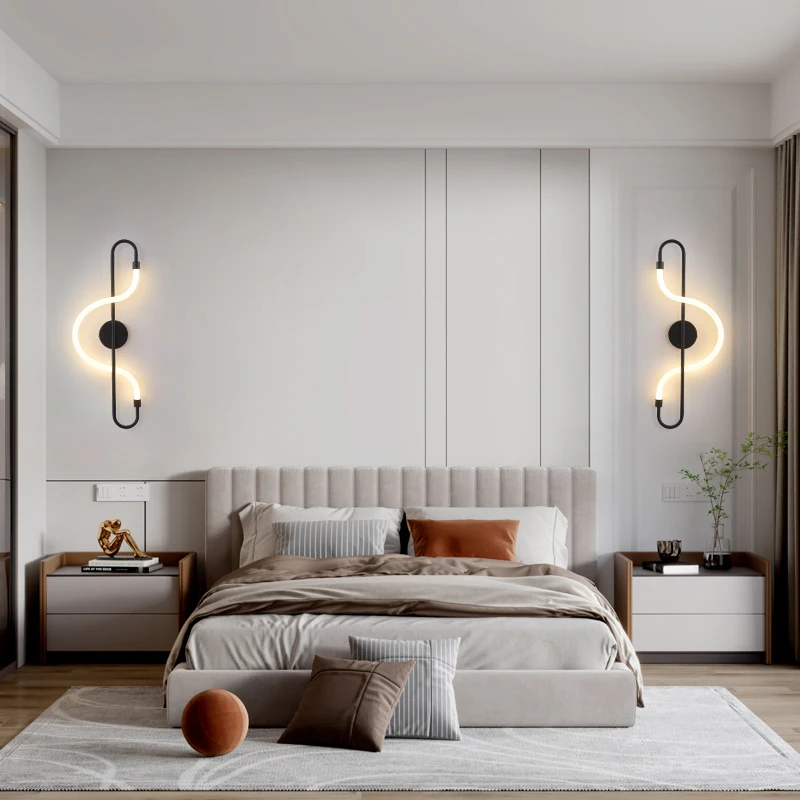 Modern Minimalist Art Note Wall Lamp Silicone Luminous Line Winding Lamp Hotel Bedroom Bedside Background Wall Decoration