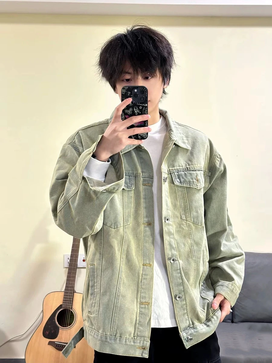 

Мужская джинсовая куртка Waed ort, весенне-осенняя, цвета желтой грязи, в американском уличном стиле, молодежная, рабочая, верхняя одежда