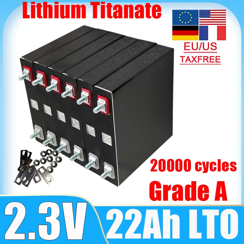 Lithium Titanate 2.3V 22Ah LTO 20000 cycli Batterij 25C ontlading Oplaadbare batterij DIY 12V 24V 48V voor RV Elektrisch voertuig