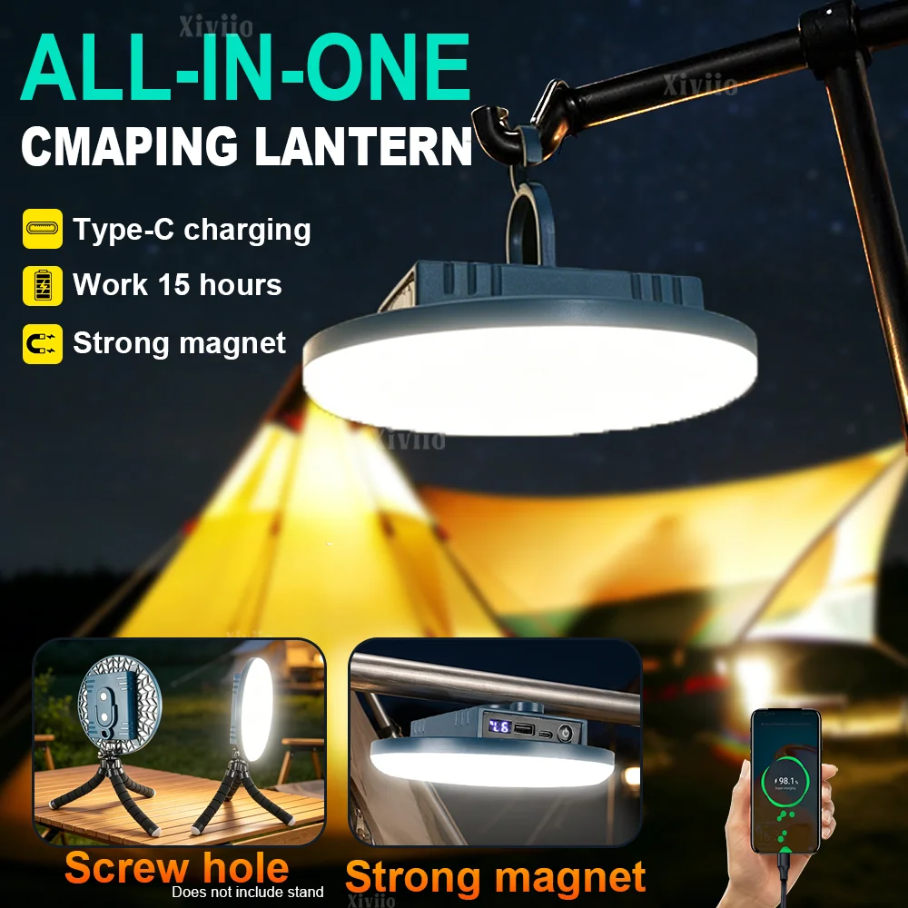 All-In-One Solar Camping Lantern Rechargeable Outdoor Portable Lamp Long Runtime Emergency Light for Hiking Tent Activities IPX6