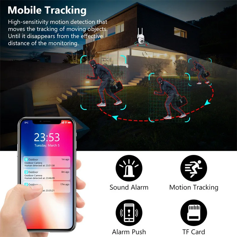 A7 Wifi กล้องกลางแจ้งไร้สายการเฝ้าระวังความปลอดภัย AI ติดตามมนุษย์ Two Way Audio Night สี 2.4G 1MP กล้อง charger
